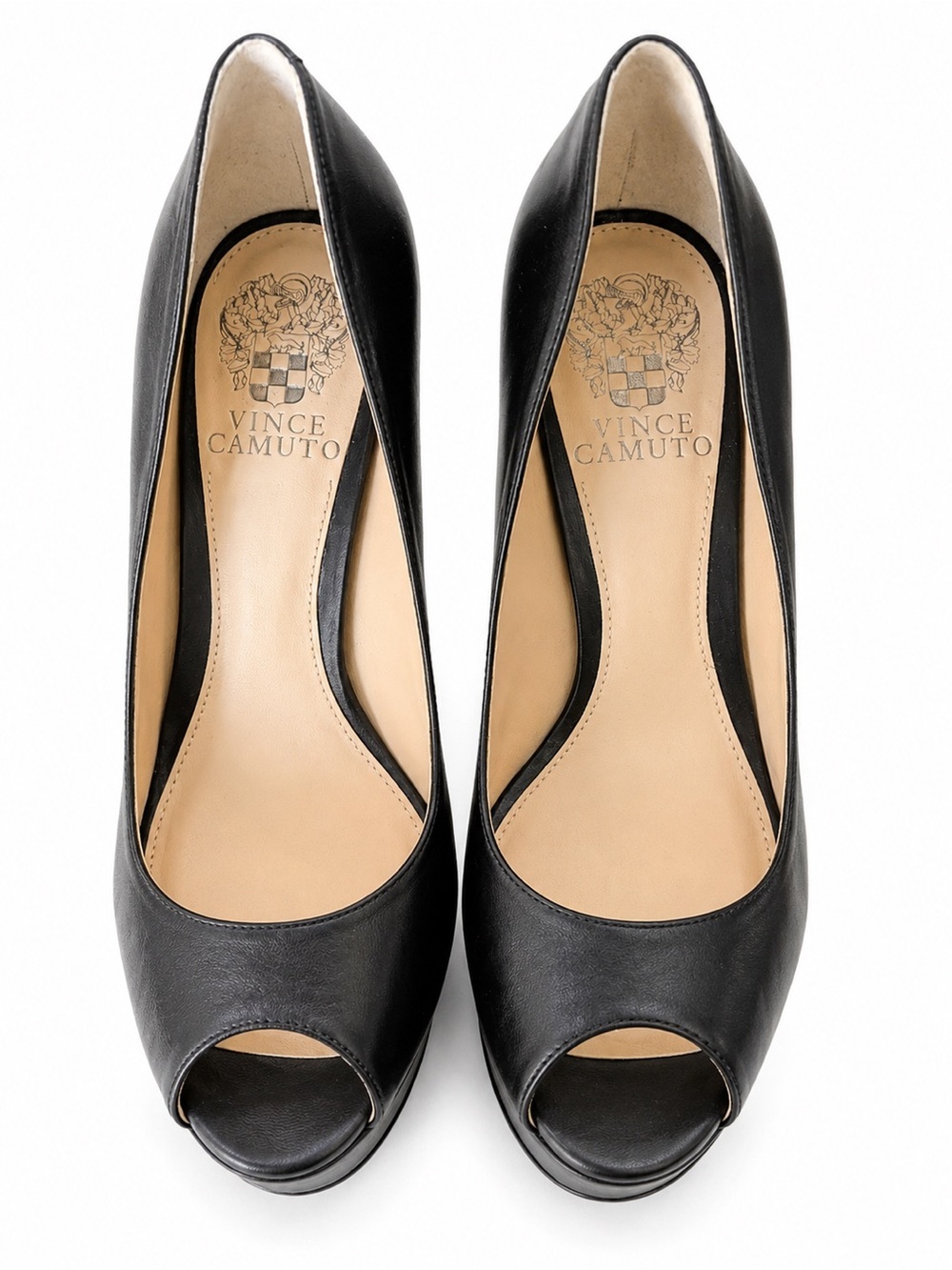 Vince Camuto VC-LORIM Black Nappa Leather Peep-Toe Platform Heels - Size 7.5 - Picture 3 of 13